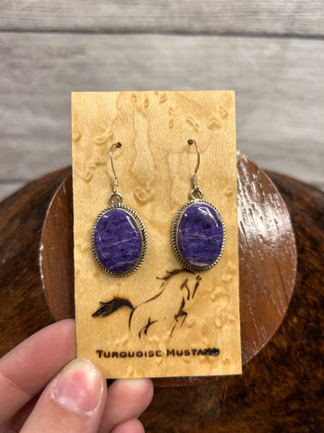 Oval Charoite Drops Earrings