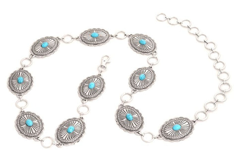 Turquoise & Silver Concho Chain Belt