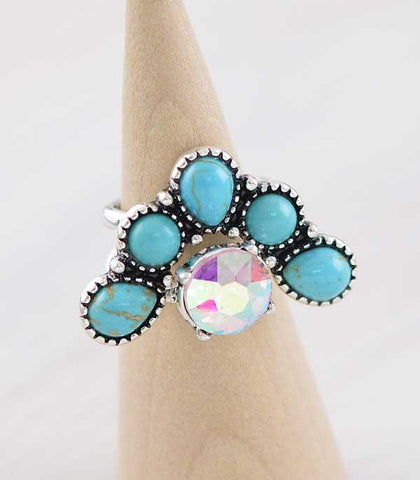 Turquoise Glass Stone Ring Set
