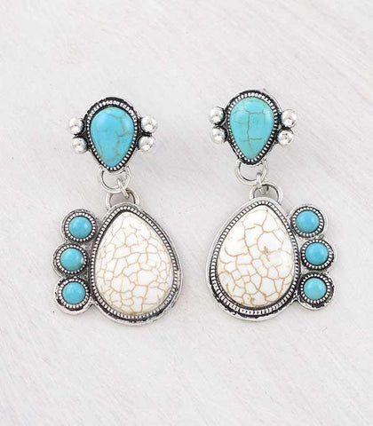 Faux Turquoise & White Buffalo Stone Dangle Earrings