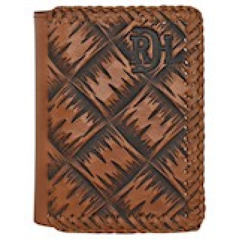 Red Dirt Trifold XL Basketweave Tooling Laced Leather Edge Wallet