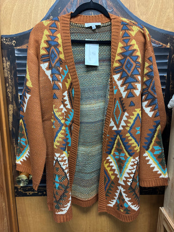 Keren Hart Rust Aztec Cardigan