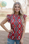 Babydoll Red Aztec Top