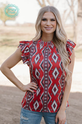 Babydoll Red Aztec Top