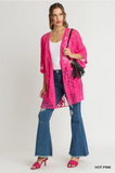 Floral Lace Open Front Kimono with Waist Tie