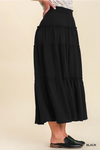 Black Tiered Maxi Skirt with Ruffle Hem