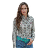 Cruel Women's Vintage Cream Print Snap Shirt