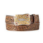 Nocona Ladies Floral Embossed Light Brown Leather Belt