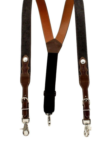 Nocona Black Round Concho Leather Clip Suspenders
