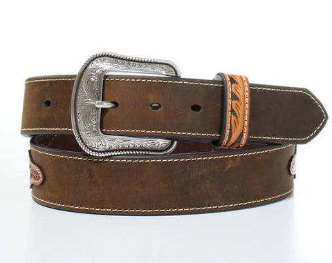 Tooled Floral Pattern Overlay & Cactus Concho Belt