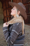 Cruel Women's Fur Collar Gray Tweed Jacket