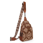 Wrangler Southwestern Print Small Canvas Sling Bag/Crossbody/Chest Bag - Brown