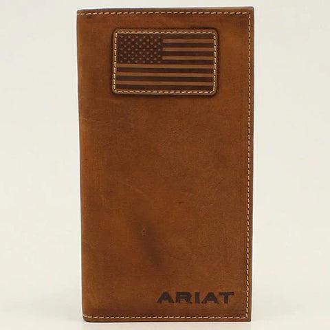Ariat Brown Flag Patch Rodeo Wallet