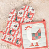 Patchwork Christmas Chicken Oven Mitt & Pot Holder Set