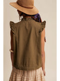 Ruffle Trim Utility Vest-Olive