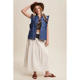 Ruffle Trim Utility Vest-Denim