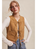 Women’s Colored Denim Tie-Front Vest in Carmel