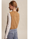 Women’s Colored Denim Tie-Front Vest in Carmel