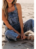 Distressed Pocketed Wide Leg Capri Denim Overall