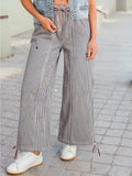 Button Large Patch Pocket Wide Leg Drawstring Pants