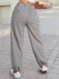 Button Large Patch Pocket Wide Leg Drawstring Pants