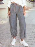 Button Large Patch Pocket Wide Leg Drawstring Pants