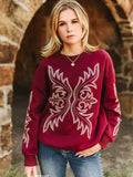 Burgundy Boot-Stitch Detail Long Sleeve Sweatshirt