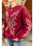 Burgundy Boot-Stitch Detail Long Sleeve Sweatshirt