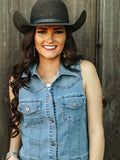Mid Wash Denim Button Down Western Yoke Vest