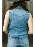 Mid Wash Denim Button Down Western Yoke Vest