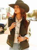 Olive Quilted Leather Bootstitch Crop Vest