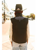 Olive Quilted Leather Bootstitch Crop Vest