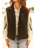 Olive Quilted Leather Bootstitch Crop Vest