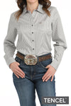 Cinch Women's Tencel Gray Striped Shirt