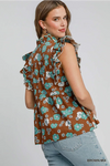 Brown Floral Print Peplum Top