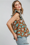 Brown Floral Print Peplum Top