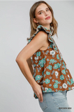 Brown Floral Print Peplum Top