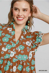Brown Floral Print Peplum Top