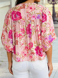 Floral V Neck Regular Knot Shift Half Sleeve Blouse