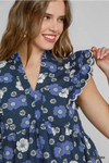 Navy Floral Print Peplum Top