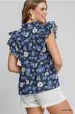 Navy Floral Print Peplum Top