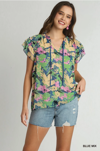 Metallic Lurex Floral Print Top