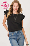 Textured Jacquard Top with Short Ruffled Sleeves