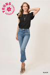 Textured Jacquard Top with Short Ruffled Sleeves