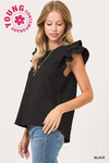 Textured Jacquard Top with Short Ruffled Sleeves