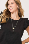 Textured Jacquard Top with Short Ruffled Sleeves