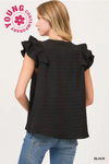 Textured Jacquard Top with Short Ruffled Sleeves