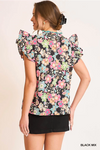 Black Floral Ruffle Sleeve Blouse