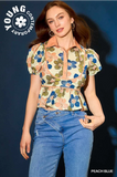 Retro Floral Puff Sleeve Blouse