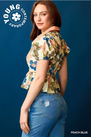 Retro Floral Puff Sleeve Blouse